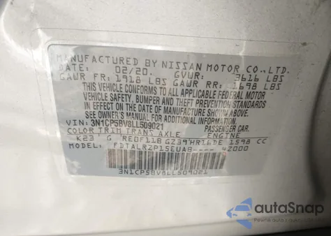 2020 Nissan Kicks S Xtronic Cvt z USA, uszkodzony, nr VIN 3N1CP5BV8LL509021